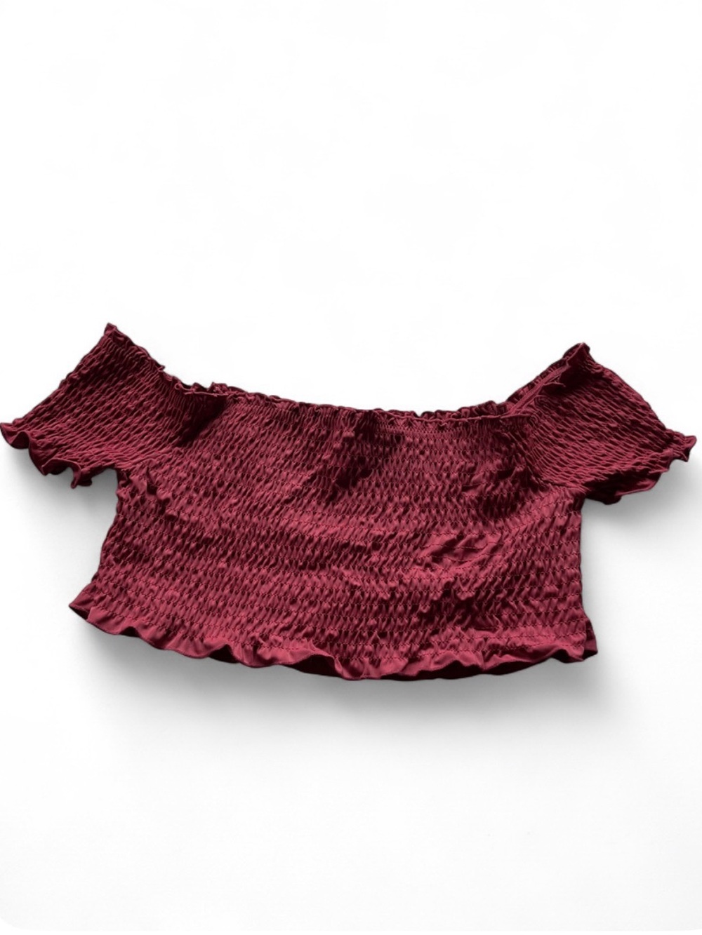3/12$ ARDENE Smocked Off-Shoulder Crop Top - Wine Red |  Size Small